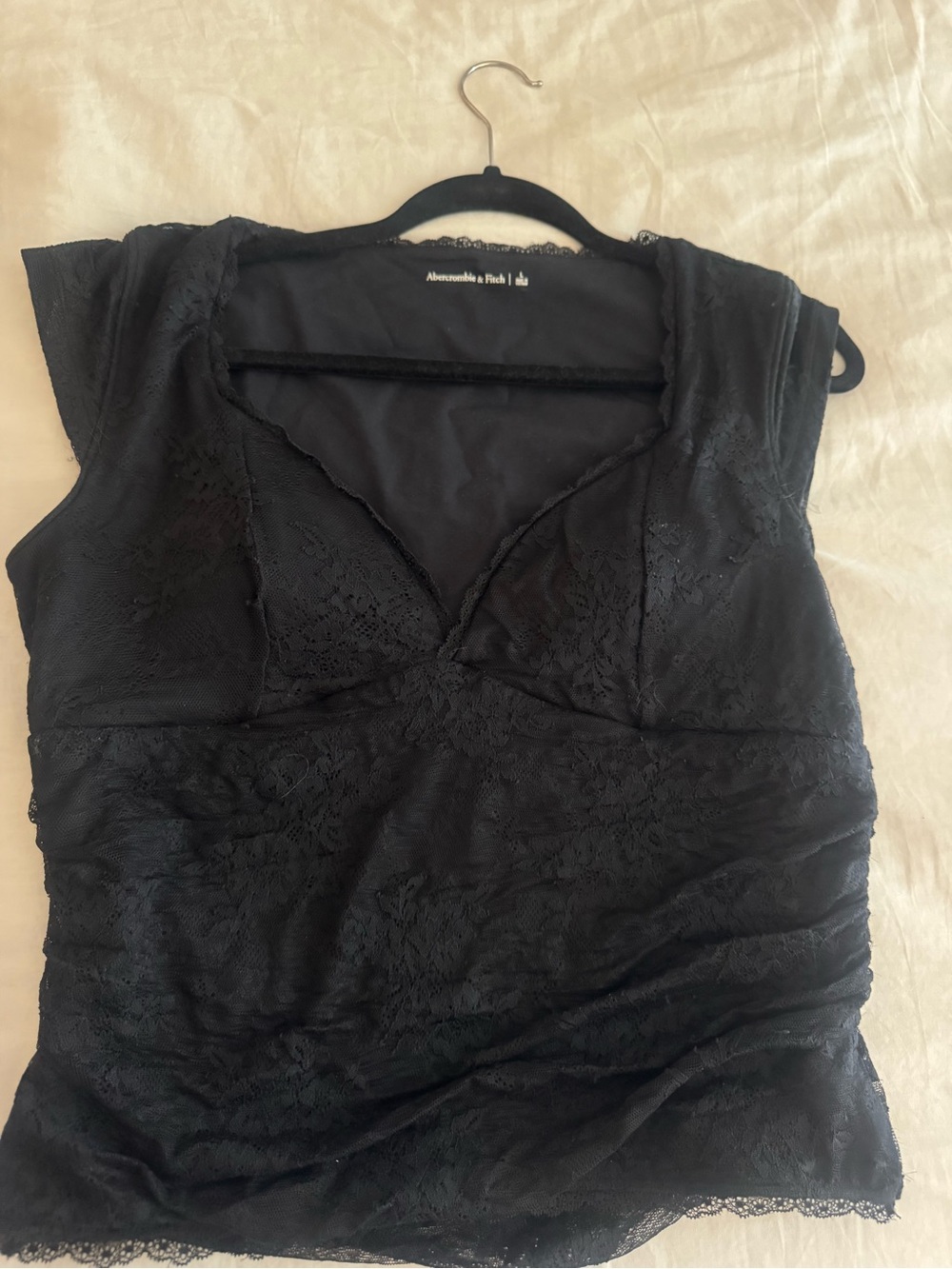 Abercrombie & Fitch Black Lace Cap-Sleeve V-Neck Top